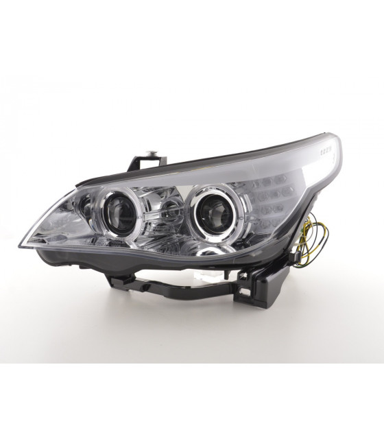 Phares - Phares avant xenon angel eyes LED BMW Série 5 E60 / E61 03-04 chrome