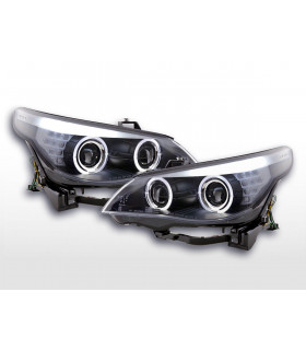 Phares - Phares Xenon Angel Eyes LED BMW Série 5 E60 / E61 03-04 noir pour