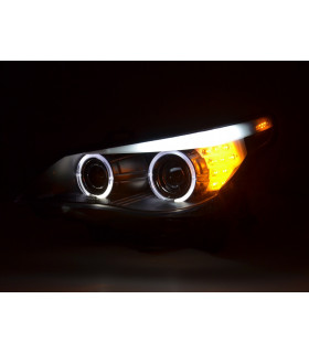 Phares - Phares Xenon Angel Eyes LED BMW Série 5 E60 / E61 03-04 noir pour