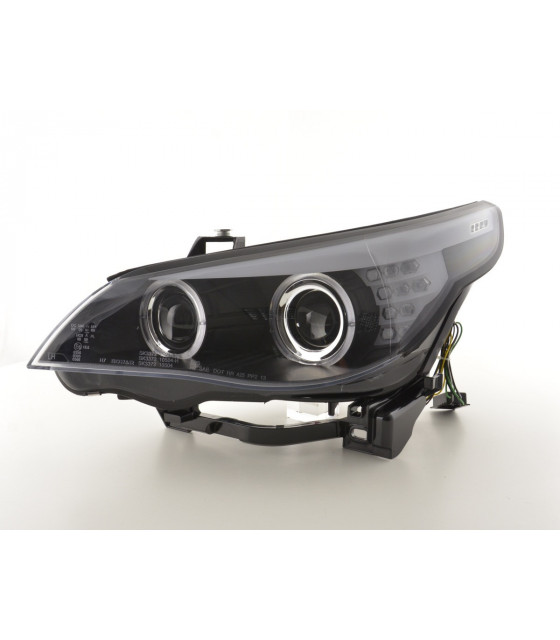 Phares - Phares Xenon Angel Eyes LED BMW Série 5 E60 / E61 03-04 noir pour