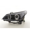 Phares - Phares Xenon Angel Eyes LED BMW Série 5 E60 / E61 03-04 noir pour