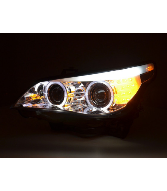 Phares - Phares xenon angel eyes LED BMW Série 5 E60 / E61 05-07 chrome…