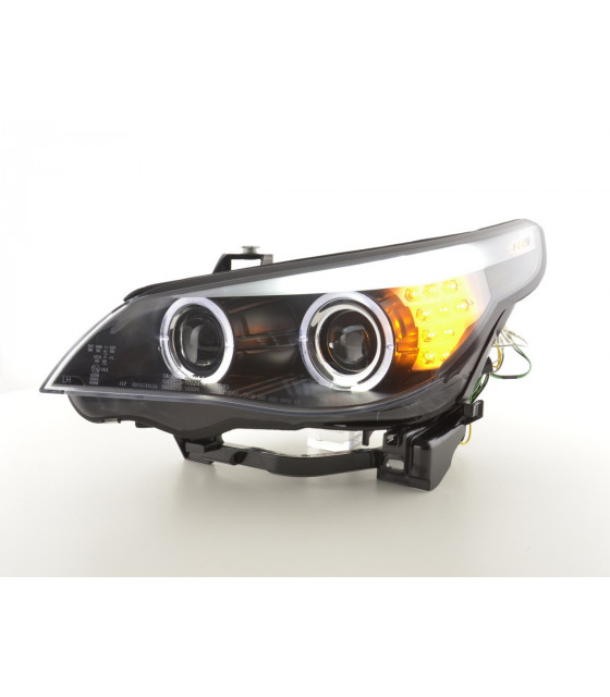 Phares - Phares Xenon Angel Eyes LED BMW 5er E60 / E61 05-08 noir pour conduite