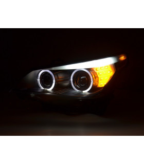 Phares - Phares Xenon Angel Eyes LED BMW 5er E60 / E61 05-08 noir pour conduite