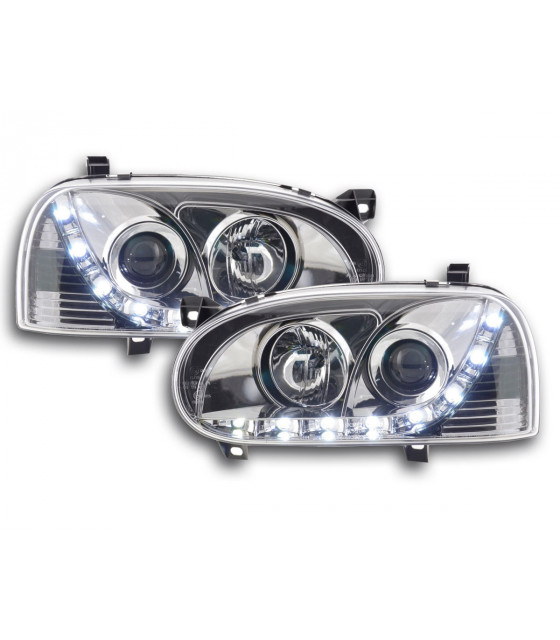 Phares - Phare Daylight LED DRL look VW Golf 3 type 1HXO 1EXO 91-97 chrome…