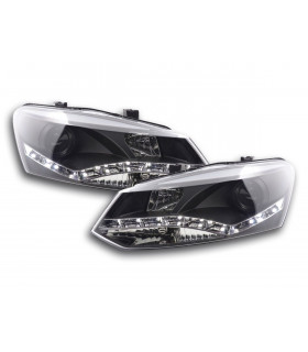 Phares - Phare Daylight LED look DRL VW Polo type 6R 2010- noir pour conduite à