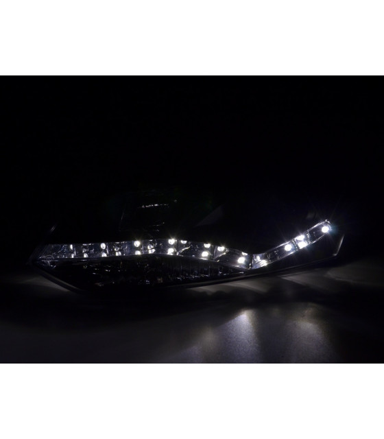 Phares - Phare Daylight LED look DRL VW Polo type 6R 2010- noir pour conduite à