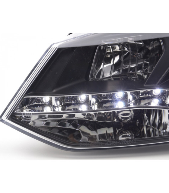 Phares - Phare Daylight LED look DRL VW Polo type 6R 2010- noir pour conduite à