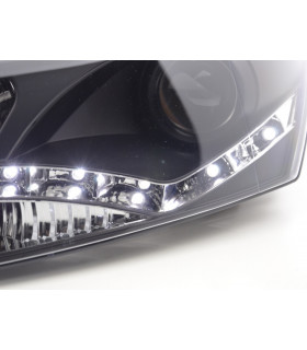 Phares - Phare Daylight LED look DRL VW Polo type 6R 2010- noir pour conduite à