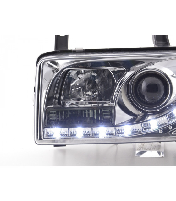 Phares - Phare Daylight LED look DRL VW Bus type T4 90-96 chromé pour conduite