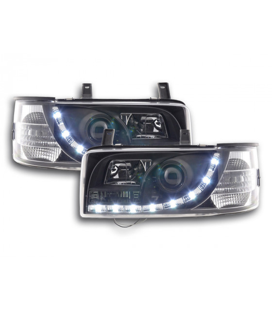 Phares - Phare Daylight LED look DRL Bus VW type T4 90-96 noir pour conduite à