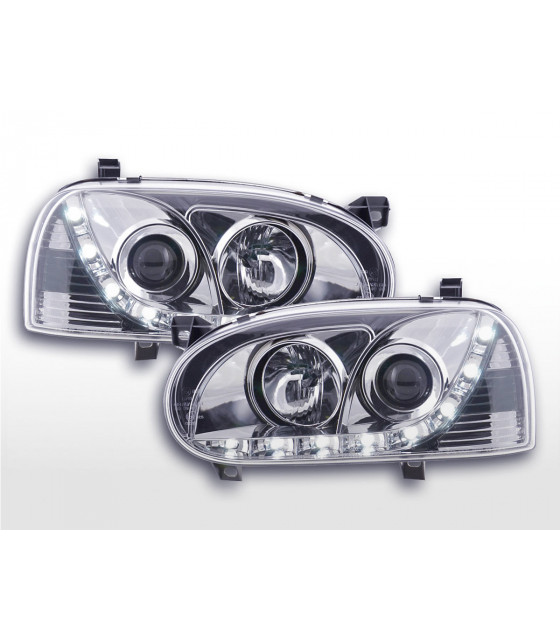 Phares - Phare Daylight LED feux de jour VW Golf 3 91-97 chrome pour conduite à