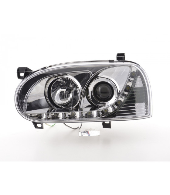 Phares - Phare Daylight LED feux de jour VW Golf 3 91-97 chrome pour conduite à