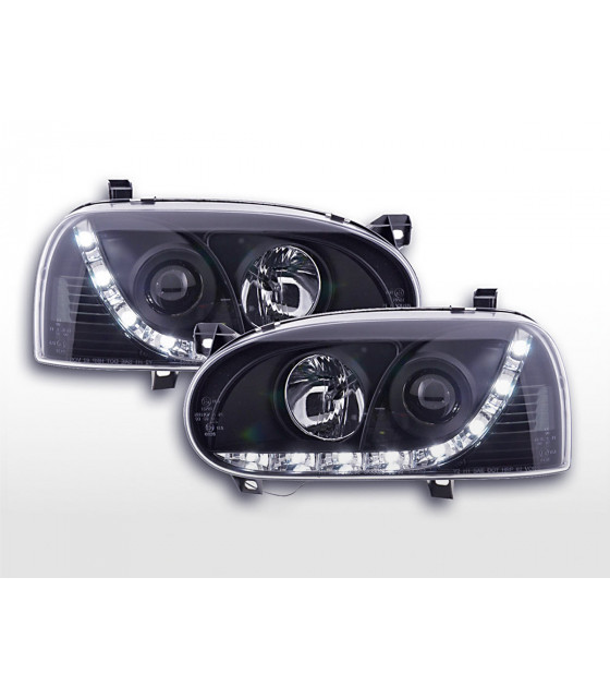 Phares - Phare Daylight LED feux de jour VW Golf 3 91-97 noir pour conduite à