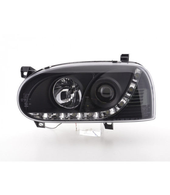 Phares - Phare Daylight LED feux de jour VW Golf 3 91-97 noir pour conduite à