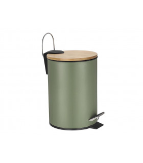 Poubelles - Poubelle a pedale - 3 l - Metal vert - Couvercle en bambou…