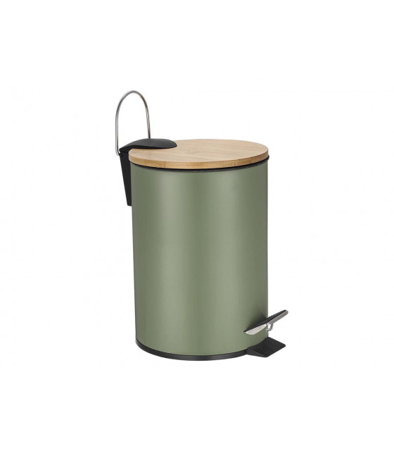 Poubelles - Poubelle a pedale - 3 l - Metal vert - Couvercle en bambou…