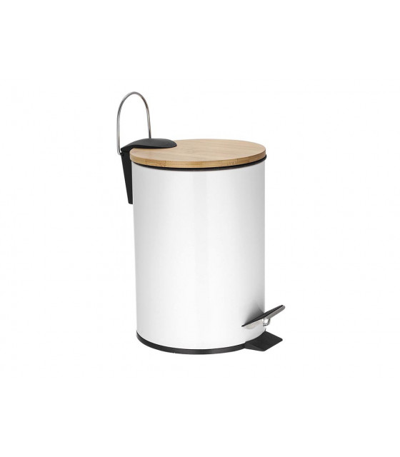 Poubelles - Poubelle a pedale - 3 l - Metal blanc - Couvercle en bambou…