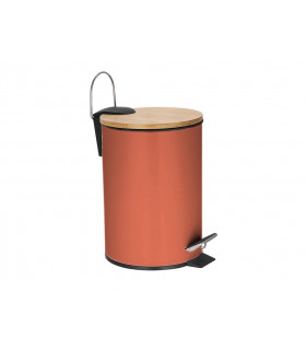 Poubelles - Poubelle a pedale - 3 l - Metal terre cuite - Couvercle en bambou…