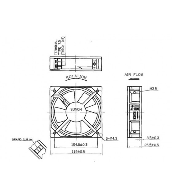 Ventilateurs - VENTILATEUR SUNON 230VCA ROULEMENT A AIGUILLES 120 x 120 x 25mm…