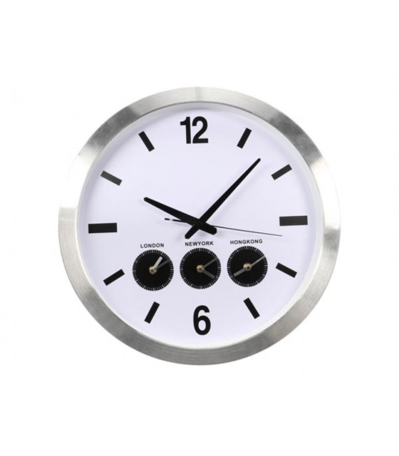 Horloges alarmes - HORLOGE MURALE EN ALUMINIUM AVEC 3 FUSEAUX HORAIRES - O 45.