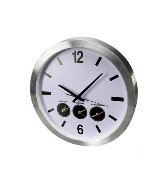 Horloges alarmes - HORLOGE MURALE EN ALUMINIUM AVEC 3 FUSEAUX HORAIRES - O 45.