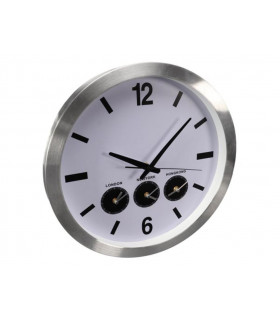 Horloges alarmes - HORLOGE MURALE EN ALUMINIUM AVEC 3 FUSEAUX HORAIRES - O 45.