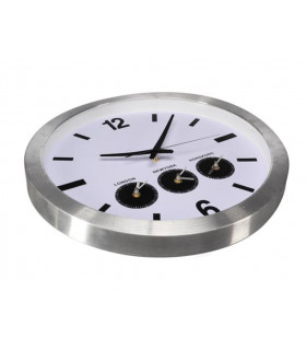 Horloges alarmes - HORLOGE MURALE EN ALUMINIUM AVEC 3 FUSEAUX HORAIRES - O 45.