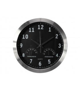 Horloges alarmes - HORLOGE MURALE EN ALUMINIUM AVEC THERMOMETRE HYGROMETRE - O