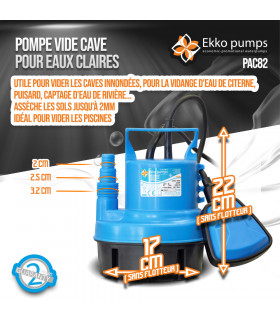 Vide caves - Pompe vide caves pour eaux claires 200W équipée d un flotteur -