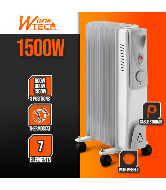 Chauffage - Radiateur bain d'huile 1500W 7 éléments - Warm Tech