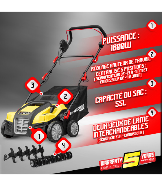 Scarificateur - Scarificateur emousseur electrique 1800W - 40cm