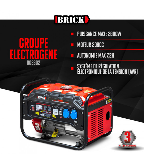 Générateur - Groupe électrogène max 2800W - Essence - 2 prises - AVR - Brick