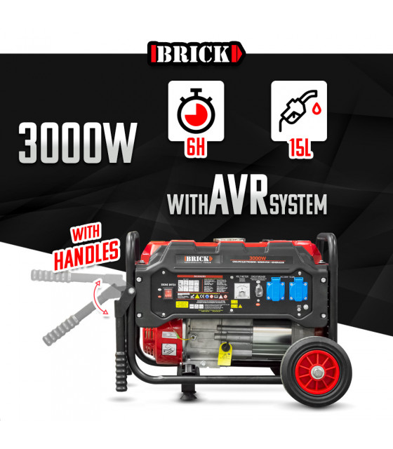 Générateur - Groupe électrogène max 3000W avec roues - 2 prises - AVR - Essence