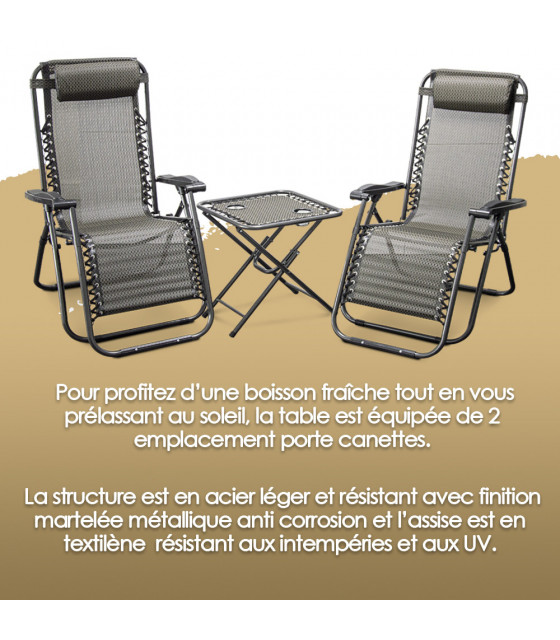 Chaises - Lot de 2 chaises longues table pliable