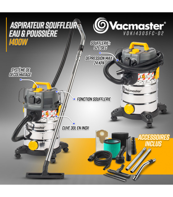 Aspirateur - Aspirateur eau et poussières 1400W avec fonction décolmatage - 30L