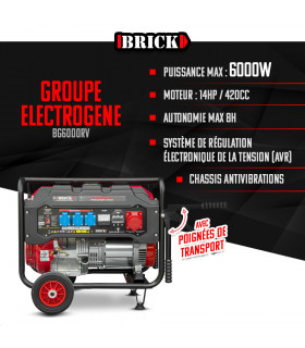 Groupe électrogène - Groupe électrogène max 6000W avec roues et prise triphasée