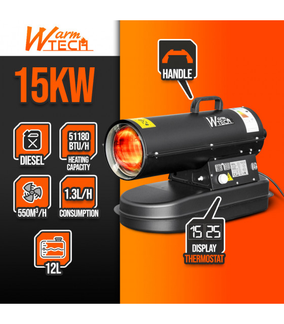 Chauffage - Canon à chaleur diesel 15 KW avec thermostat - Warmtech