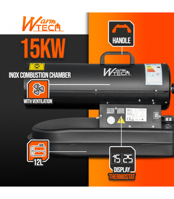 Chauffage - Canon à chaleur diesel 15 KW avec thermostat - Warmtech