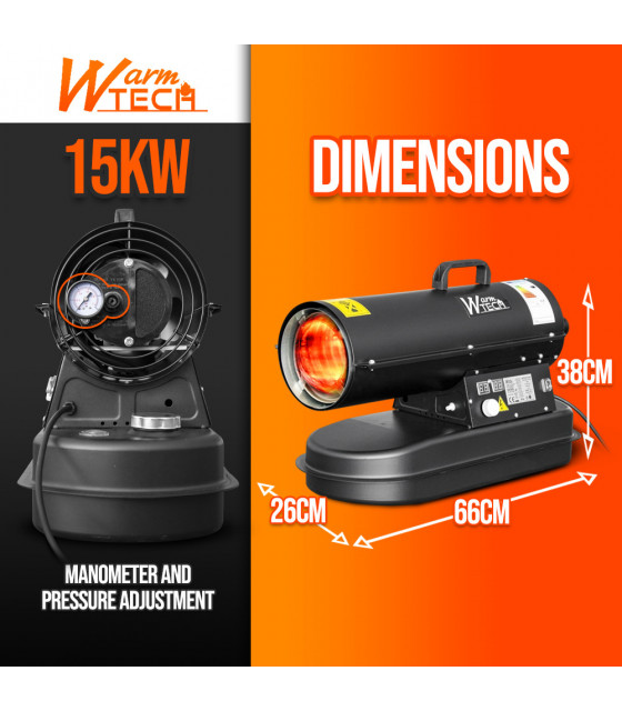 Chauffage - Canon à chaleur diesel 15 KW avec thermostat - Warmtech