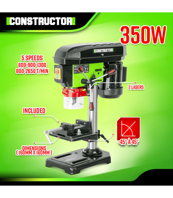 Foreuse sur colonne - Perceuse à colonne 350W avec étau et laser - 13mm - 5