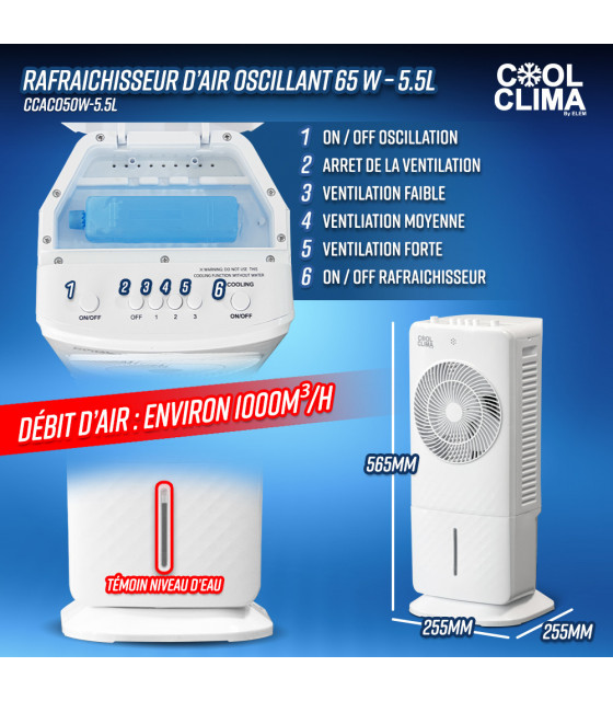 Ventilateur - Rafraichisseur d air oscillant 65 W - 5.