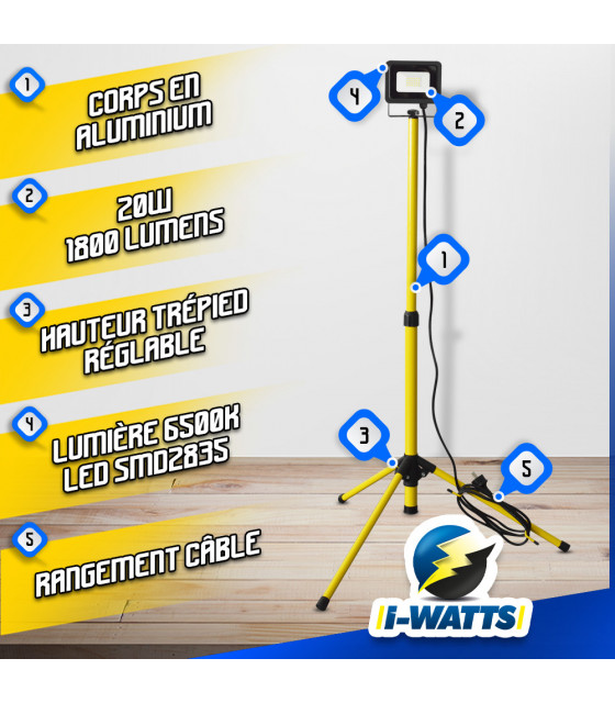 Eclairage - Spot LED 20W sur trépied - I-Watts