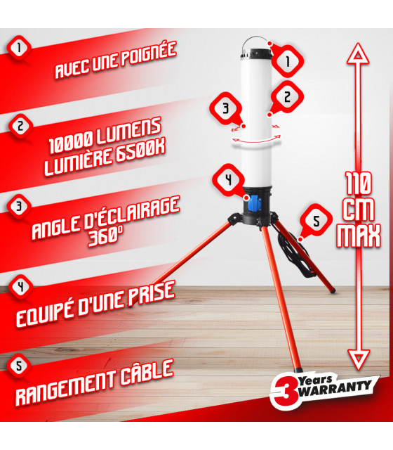 Projecteur LED de chantier 360° - 100W sur trépied - I-Watts