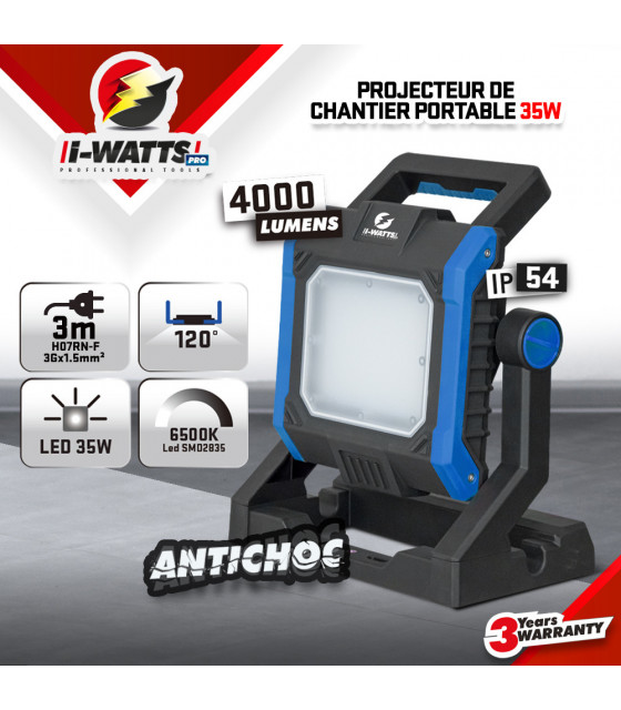 Eclairage - Projecteur led de chantier 35W - IP54 - I-Watts Pro