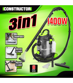 Aspirateur - Aspirateur eau et poussières / shampouineuse 1400W - 20L inox - 18