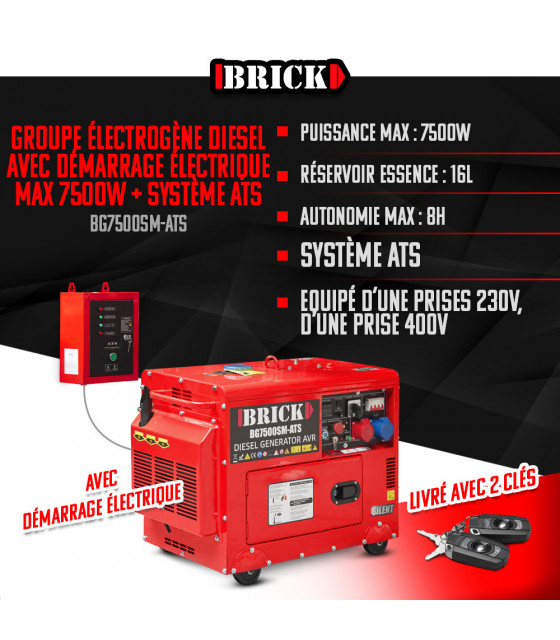 Chantier - Groupe électrogène diesel avec démarrage électrique max 7500W